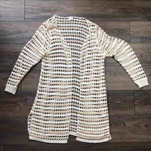 Listicle Neutral Cardigan Duster Women's‎ M/L Open Knit Mohair Polyester Boho